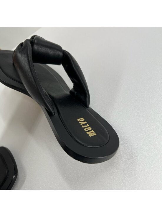 Maeve Anthropologie Puffy Knotted Sandal Womens 9 Leather Square Toe Thong Black - Picture 7 of 9